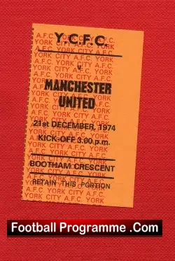 York City v Manchester United 1974 – Football Ticket Stub