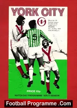 York City v Reading 1977 - Autographed SIGNED - football programme