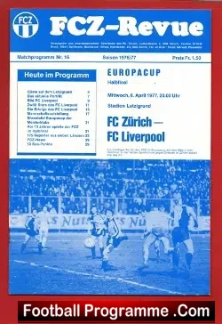Zurich FC v Liverpool 1977 – European Cup Semi Final