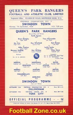 Queens Park Rangers v Swindon Town 1959 – Single Sheet