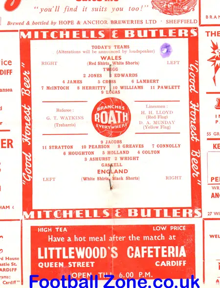 Wales v England 1957 – Schoolboys Match at Ninian Park