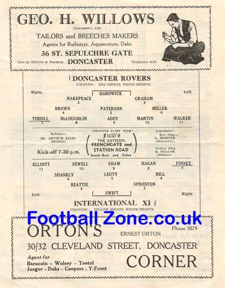 Doncaster Rovers v International X1 1952 – Bill Shankly + Finney