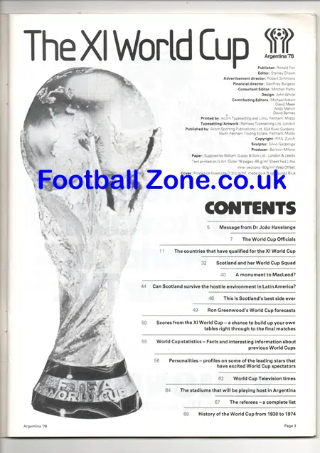 Scotland World Cup Official Programme Argentina 1978