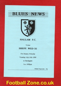 Hallam v Sheffield Wednesday 1998 – Pre Season Friendly