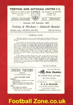Tooting Mitcham United v Dulwich Hamlet 1965