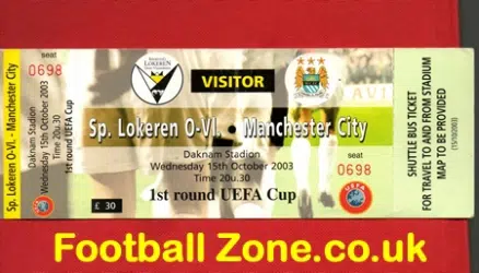 SP Lokeren v Manchester City 2003 - Football Ticket UEFA Belgium