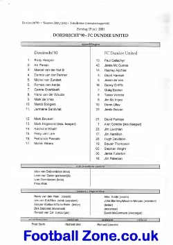 Dordrecht 90 v Dundee United 2001 - Holland