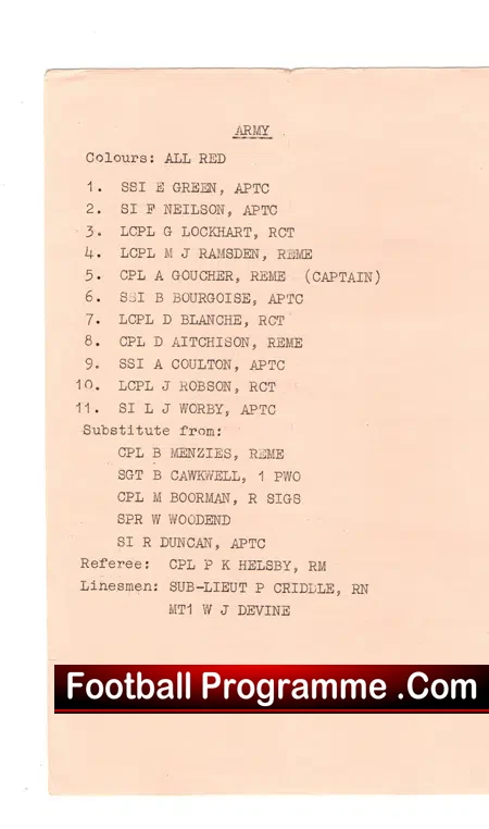 Army v Royal Air Force RAF 1973 – at Aldershot – RAF