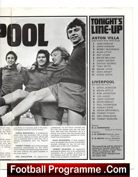 Aston Villa v Liverpool 1972 – FA Youth Cup Final 1st Leg