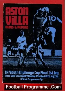 Aston Villa v Liverpool 1972 – FA Youth Cup Final 1st Leg