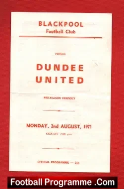 Blackpool v Dundee United 1971 - Pre Season Friendly - football programme