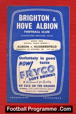 Brighton Hove Albion v Huddersfield Town 1959 - football programme