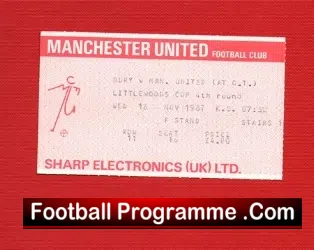 Bury v Manchester United 1987 – Ticket at Old Trafford
