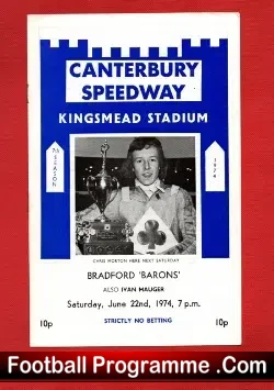 Canterbury Speedway v Bradford 1974 + Ivan Mauger - speedway programme