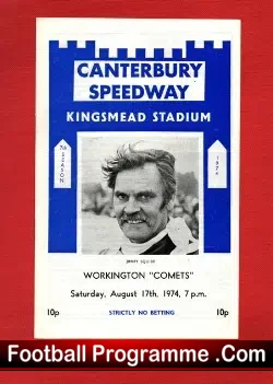Canterbury Speedway v Workington 1974 - speedway programme
