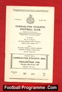 Carshalton Athletic v Wealdstone 1959 – Reserves Match