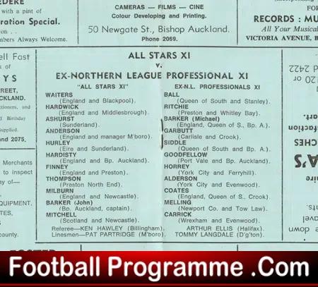 Colin Baker Memorial Benefit Match Bishop Auckland 1967