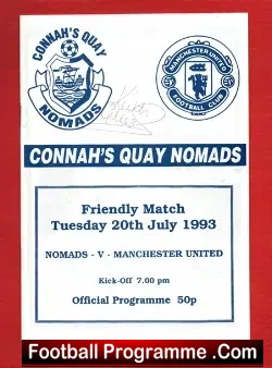 Connahs Quay v Manchester United 1993 - Signed Keith Gillespie - football programme