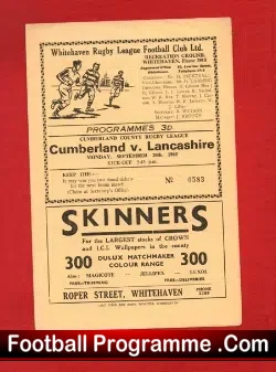 Cumberland Rugby v Lancashire 1965 - rugby programme