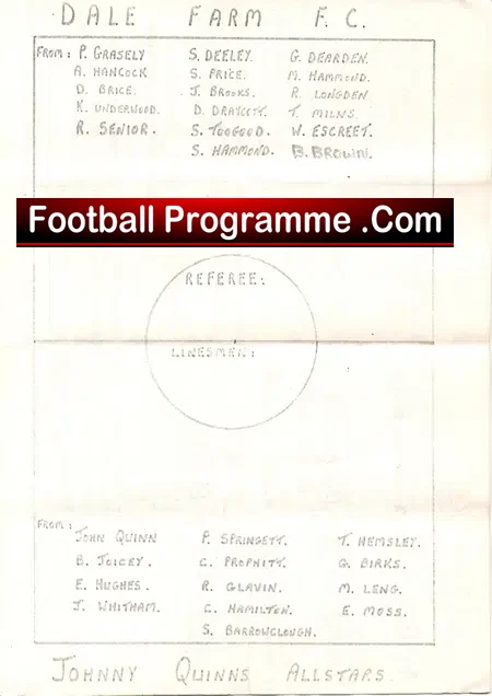 Dale Farm v Johnny Quinn XI 1990 – Football Charity Match