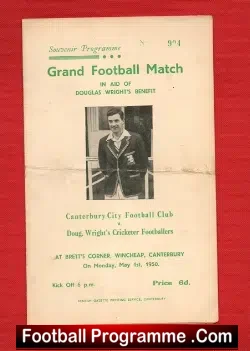Douglas Wright Testimonial Benefit Match Canterbury City FC 1950 - football programme