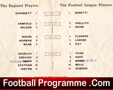 England v Football League 1963 – at Arsenal FA Centenary Match