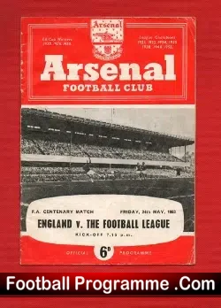 England v Football League 1963 - at Arsenal FA Centenary Match - football programme