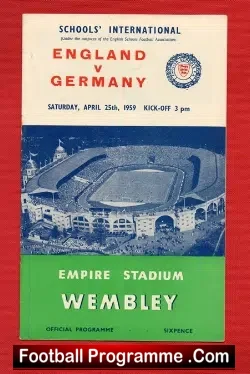 England v Germany 1959 – Wembley Sharples – Schoolboys