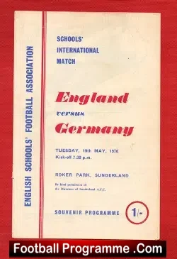 England v Germany 1970 – Schoolboys Match at Sunderland
