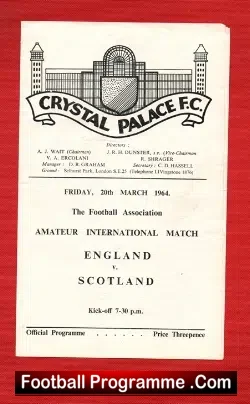 England v Scotland 1964 - Amateur at Crystal Palace - football programme