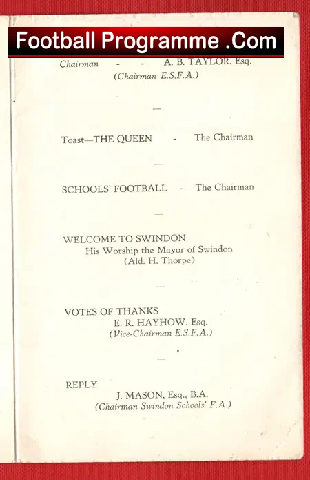 England v The Rest 1956 – Schoolboys Match – Menu