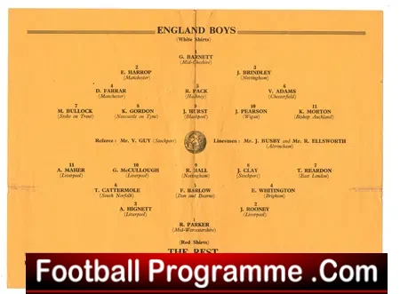 England v The Rest 1962 – Schoolboys Match at Stockport – Rooney
