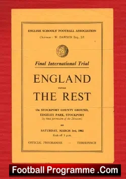 England v The Rest 1962 – Schoolboys Match at Stockport – Rooney