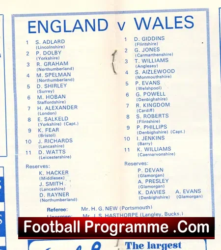 England v Wales 1969 – Schoolboys at Reading