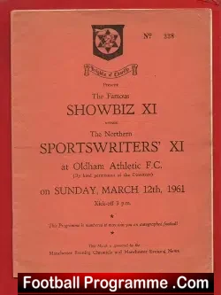 Famous Showbiz X1 v Sports Writers X1 1961 at Oldham - football memorabilia