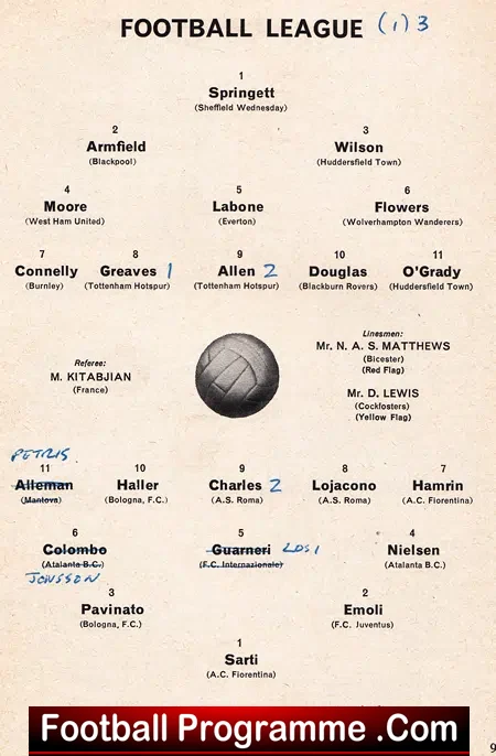 Football League v Italy Football League 1962 - + Bobby Moore