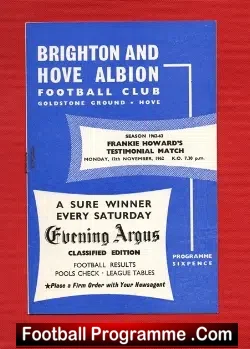 Frankie Howard Testimonial Benefit Match Brighton FC 1962 - football programme