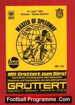 Germany Masters Of Speed Speedway Programme 1980