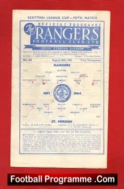 Glasgow Rangers v St Mirren 1964 - football programme