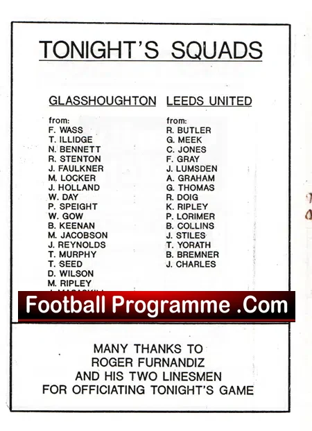 Glasshoughton Welfare v Leeds United 1992 – Charity Match