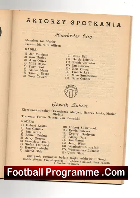 Gornik Zabrze v Manchester City 1971 – European Cup Winners Cup