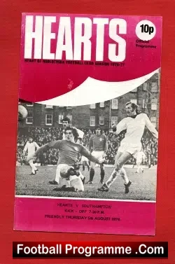 Heart Of Midlothian v Southampton 1976 - Hearts Scotland - football programme