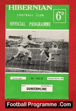 Hibernian Hibs v Dunfermline Athletic 1965 - football programme