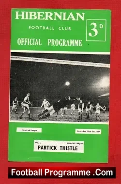 Hibernian Hibs v Partick Thistle 1964 - football programme