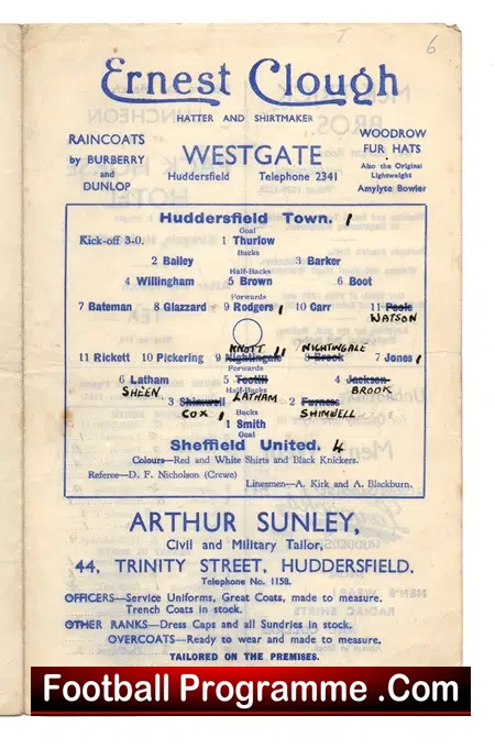 Huddersfield Town v Sheffield United 1945