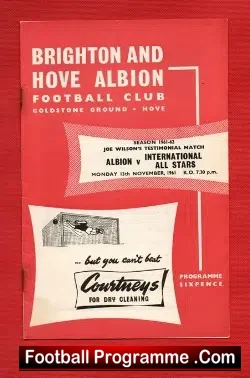 Joe Wilson Testimonial Benefit Game Brighton 1961 - Plus Ticket - football memorabilia