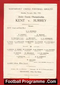 Kent v Surrey Junior County Championship at Northfleet Utd 1932