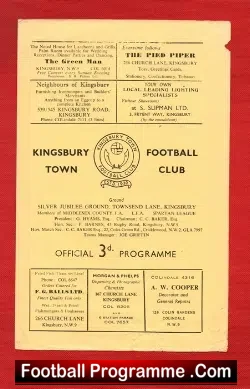 Kingsbury Town v London University 1950s - football programme