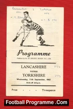 Lancashire Rugby v Yorkshire 1963 – at St Helens