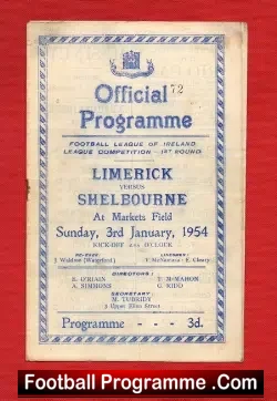 Limerick v Shelbourne 1954 - football programme